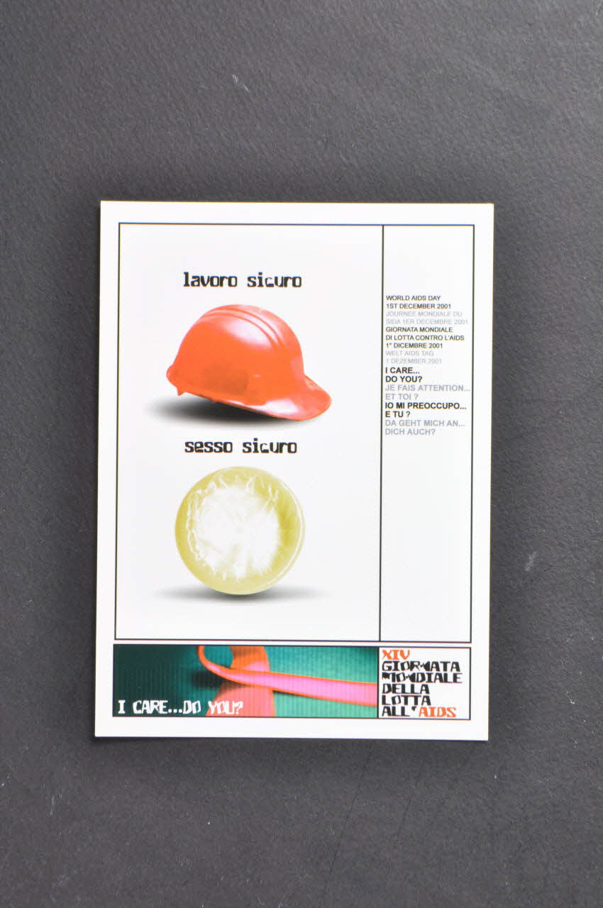 Circolo di Cultura Omosessuale Mario Mieli carte postale "I care, do you?  Lavoro sicuro / sesso sicuro (Cela me concerne... et toi? / Travail sûr / Sexe sûr) Italie 2001 2003.95.17 Photo Mucem