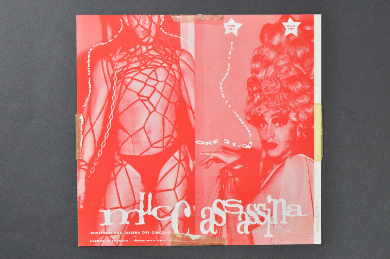 Circolo Di Cultura Omosessuala Mario Mieli, Durex CARTON D'INVITATION "Vacca in minigonna" (Vache en mini jupe) Italie 1992/12/15 2003.95.19 Photo Mucem