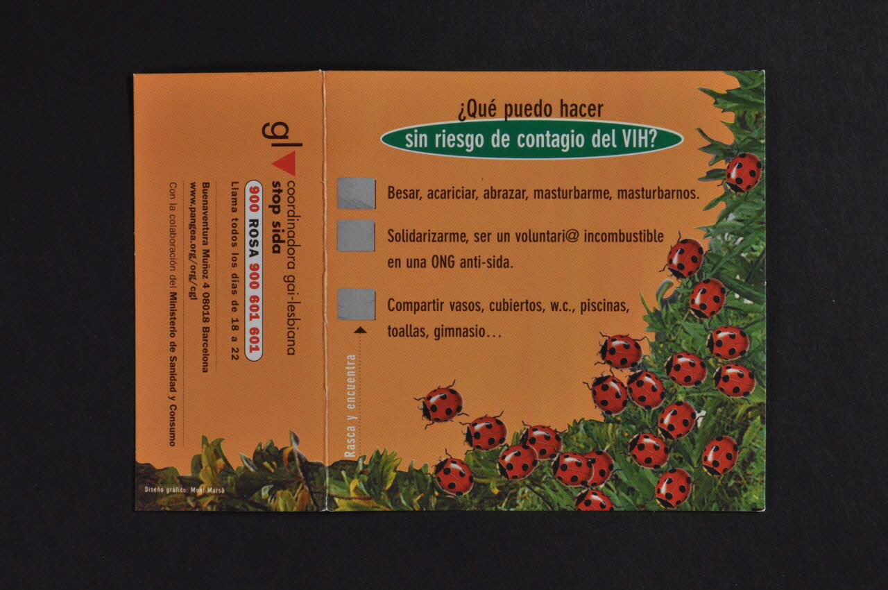 Stop Sida Dépliant "Que puedo hacer sin riesgo de contagio del VIH?" (Que puis-je faire sans risquer la contagion par le VIH ?) Espagne 1998 2004.51.15 Photo Mucem