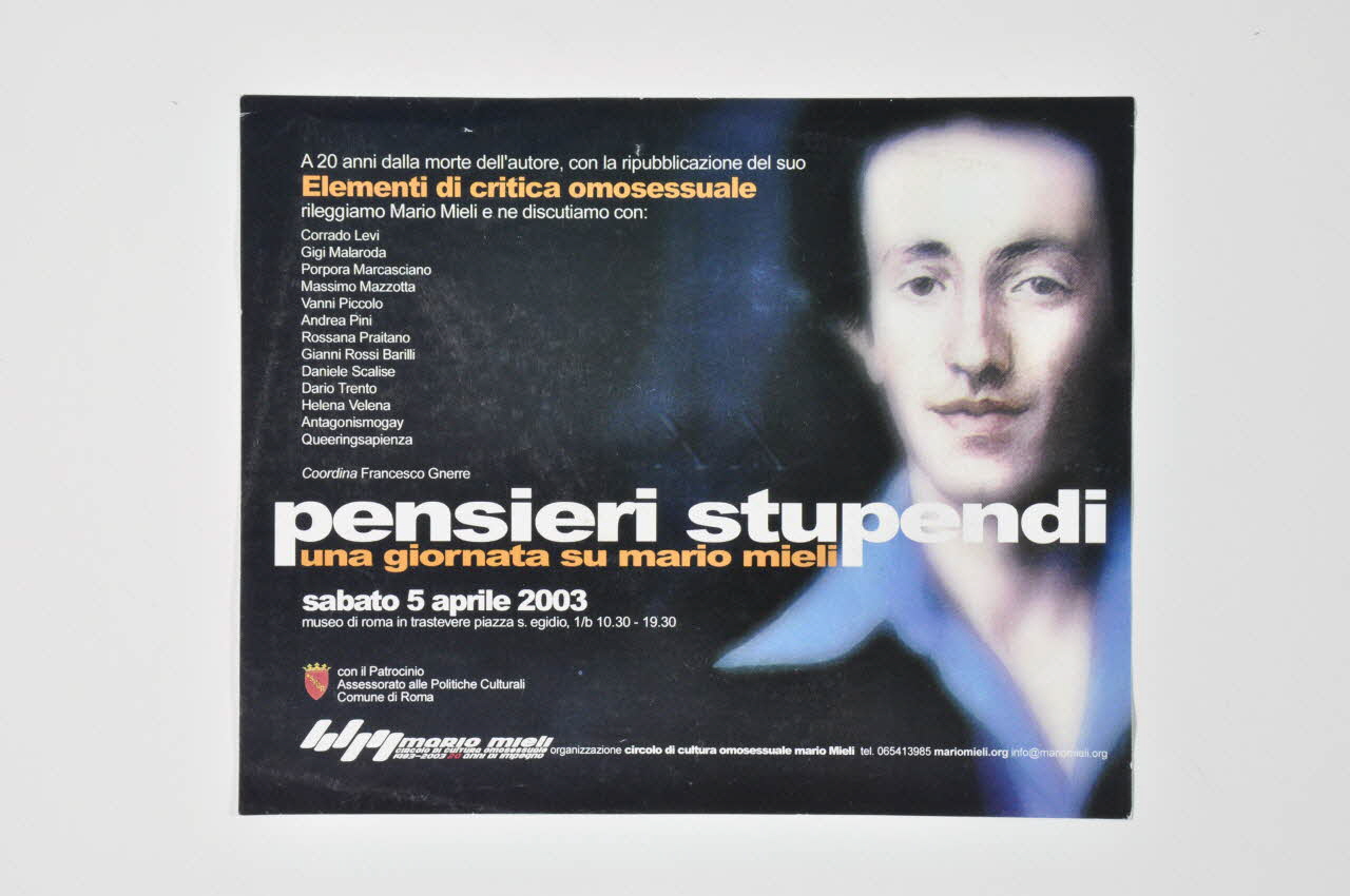 Circolo Di Cultura Omosessuala Mario Mieli, Durex INVITATION "Pensieri stupendi. Una giornata su mario mieli" (Penser étonnantes. Une journée sur Mario Mieli) Italie 2003/4/5 2003.95.31 Photo Mucem