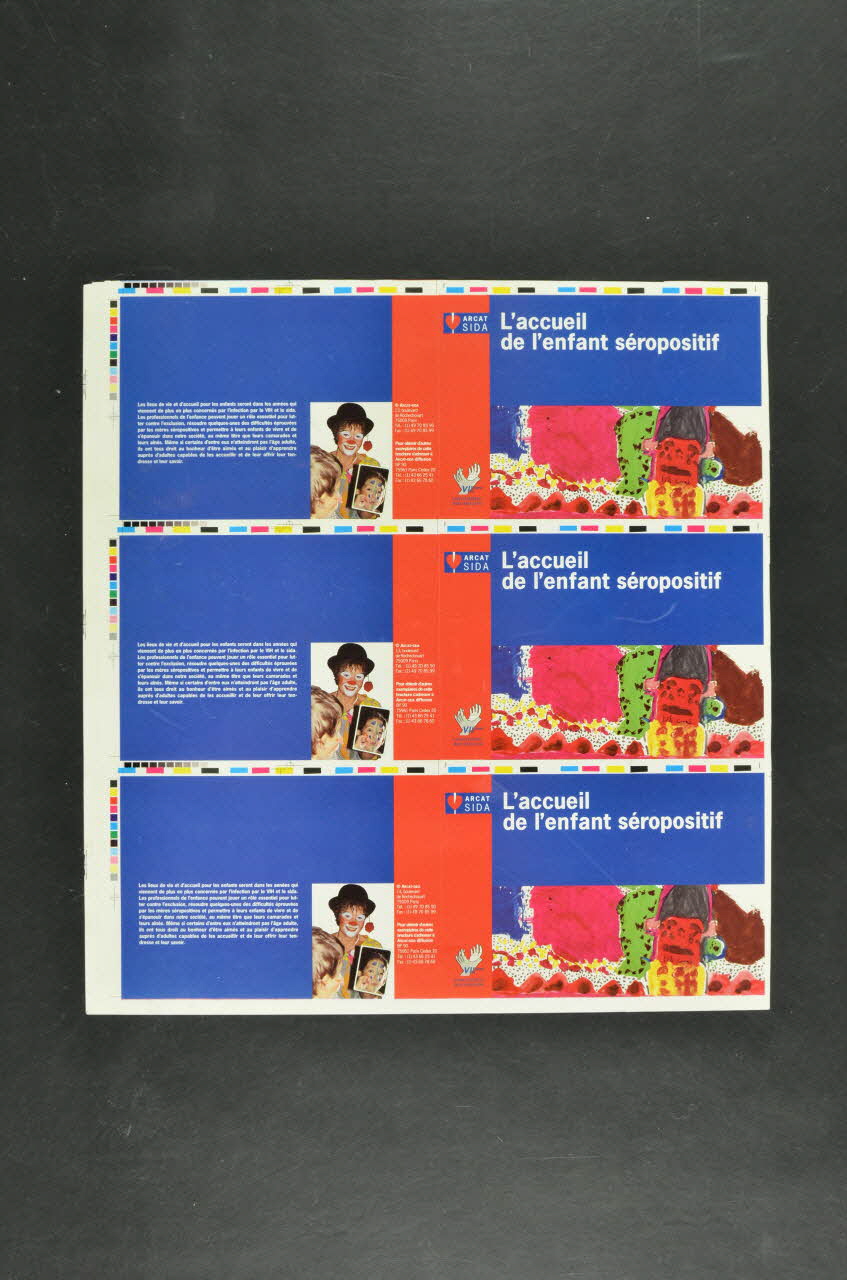 Association pour la Recherche, la Communication et les Actions pour l'Accès aux Traitements (ARCAT) Maquette de la brochure "L'accueil de l'enfant séropositif" France 1996 2005.97.8 Photo Mucem