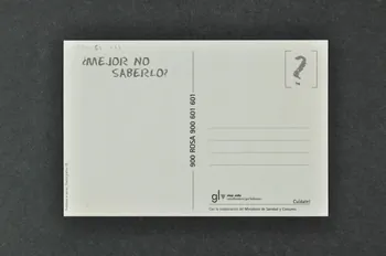 Stop Sida carte postale "Estoy casi seguro de que soy negativo. Para que hacerme la prueba?" (Je suis presque sûr d'être séronégatif. Pourquoi faire le test ?) Espagne 2001 2004.51.33 Photo Mucem