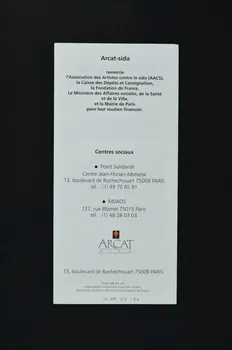 Association pour la Recherche, la Communication et les Actions pour l'Accès aux Traitements (ARCAT) Dépliant "Actions sociales" France 1991 2005.97.91 Photo Mucem