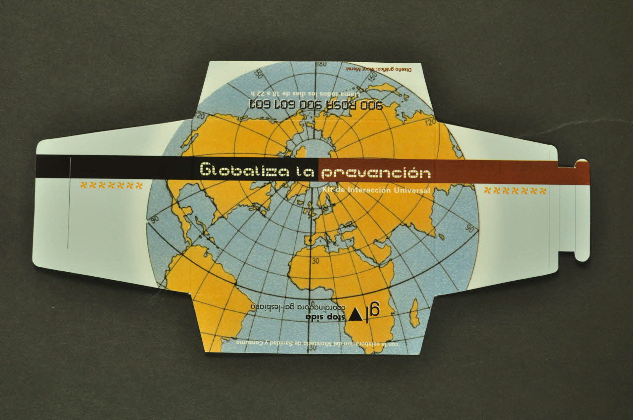 Stop Sida Pochette de préservatif "Glabaliza la prevencion" (Globalisation de la prévention) (sans préservatif) Espagne 2002 2004.51.45 Photo Mucem