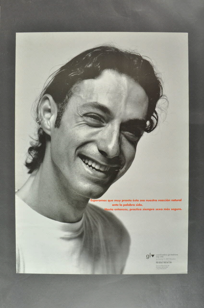 Coordinadora Gai-Lesbiana / Stop Sida affiche "Esperamos que muy pronto esta sea nuestra  reaccion natural ante la palabra sida. Hasta entonces, practica sempre sexo mas seguro" (Espérons que ce soit très vite notre réaction naturelle devant le mot sida. Jusque là, pratiquez toujours le sexe le plus sûr) Espagne 1994 2004.51.8 Photo Mucem