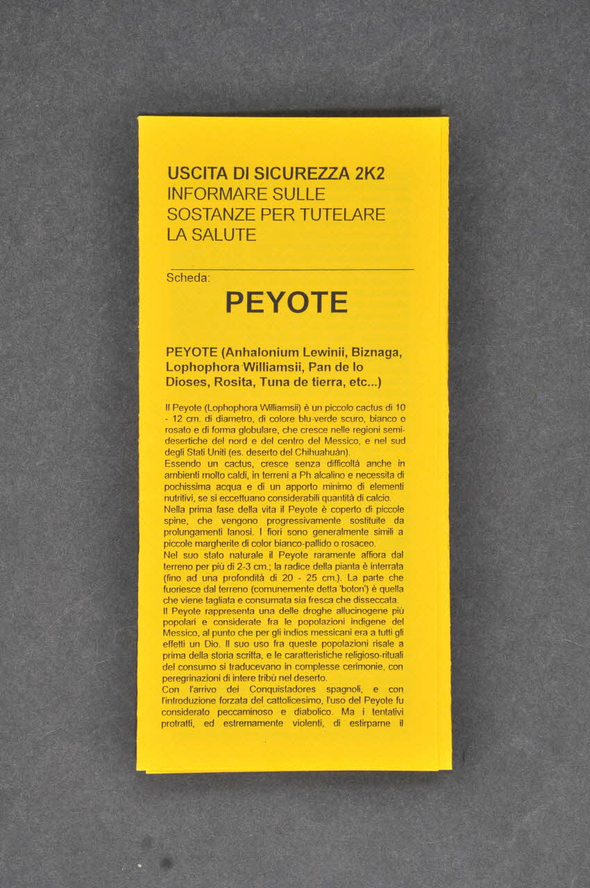 Dépliant "Uscita di sicurezza 2K2.PEYOTE" 2003.96.25 Photo Mucem