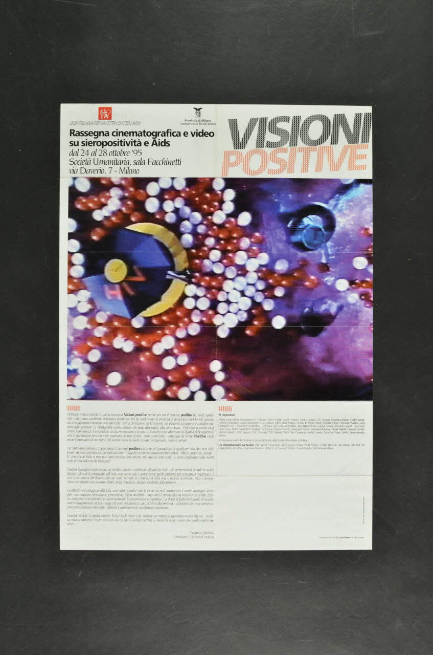Affiche-dépliant "Visioni Positive / Rassegna cinematografica e video su sieropositivita e Aids" (Visions positives / Rencontre cinématographique et vidéo sur la séropositivité et le sida) Italie 1995/10 2003.96.3 Photo Mucem