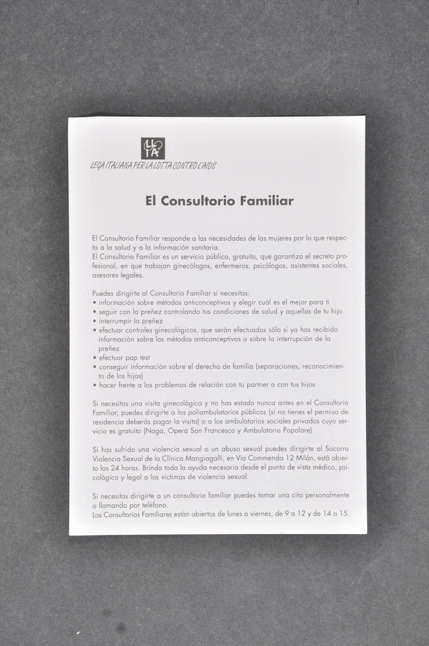 Feuille d'information El Consultorio Familiar 2003.96.44 Photo Mucem