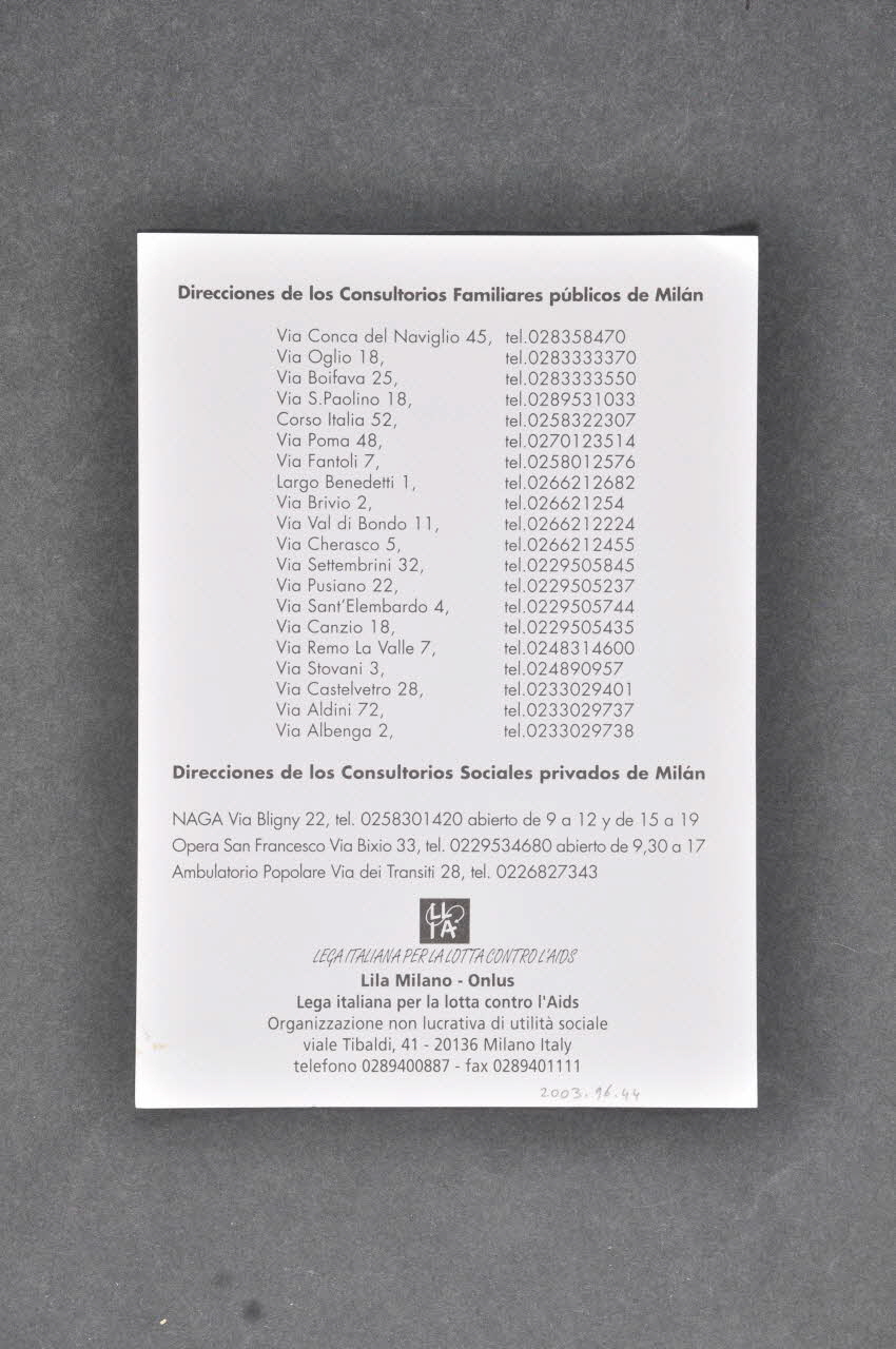Feuille d'information El Consultorio Familiar 2003.96.44 Photo Mucem