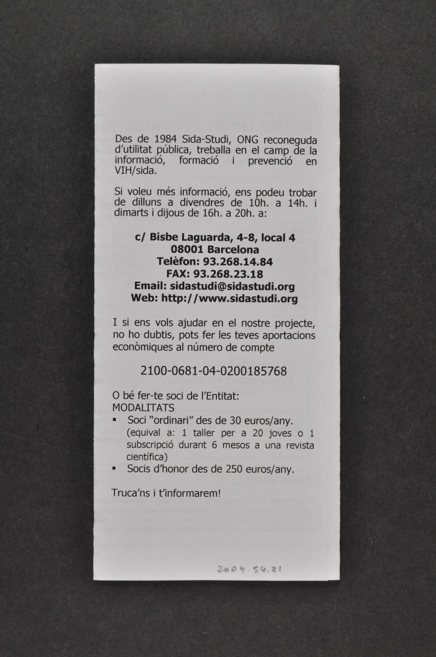 Sida Studi Dépliant "Serveis i novetas 2003" Espagne 2003 2004.54.21 Photo Mucem