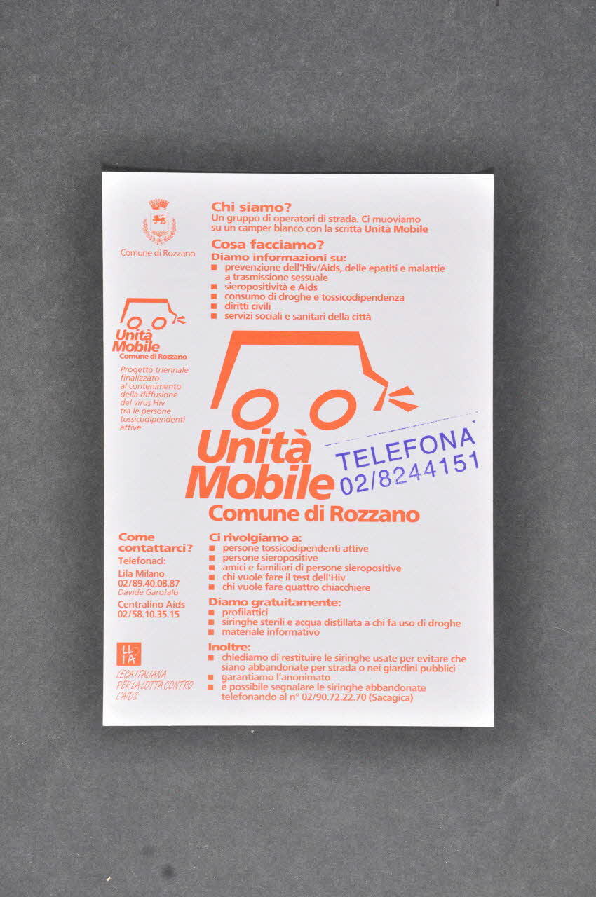 tract "Unita mobile. Comune di Rozzano" (Unité mobile de la commune de Rozzano) 2003.96.52 Photo Mucem