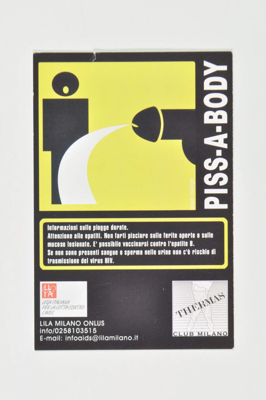 Association Lila  Milano Et Thermas Club Milano carte postale "Piss-a-body" (Pisse sur le corps) Italie 2003 2003.96.9 Photo Mucem