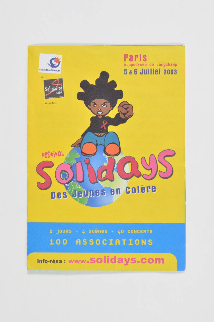 Solidarité Sida / Région Ile De France Dépliant "Festival Solidays. Des jeunes en colère" France 2003 2003.97.12 Photo Mucem