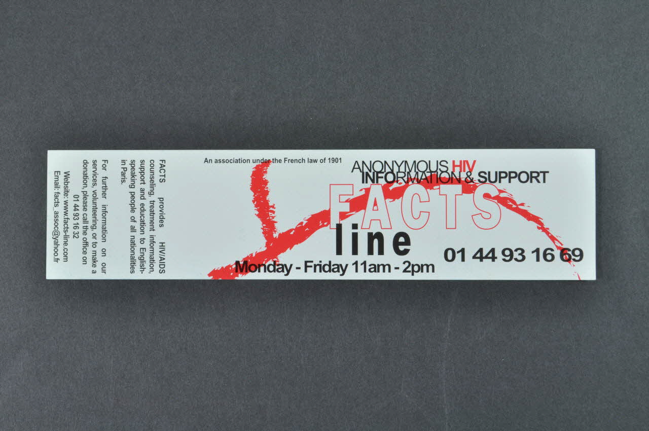 Facts Line marque-page "Facts line.  Anonymous HIV Information and support." France 2003 2003.97.15 Photo Mucem