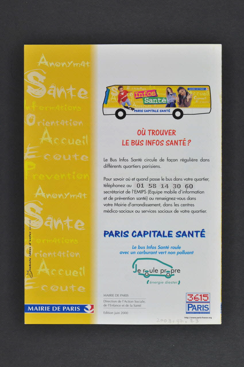 Bertrand Delanoë Dépliant "Le bus Infos Santé" France 2000/6 2003.97.23 Photo Mucem