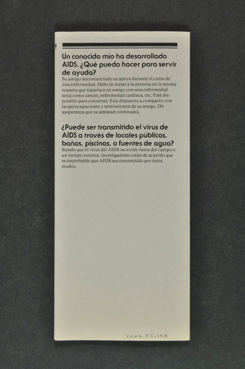 County Of Los Angeles , United Way Dépliant "Lo que cada persona necesita saber acerca de AIDS (SIDA)"(en espagnol) (Ce que chaque personne doit savoir sur le sida) USA 1986 2004.55.100 Photo Mucem