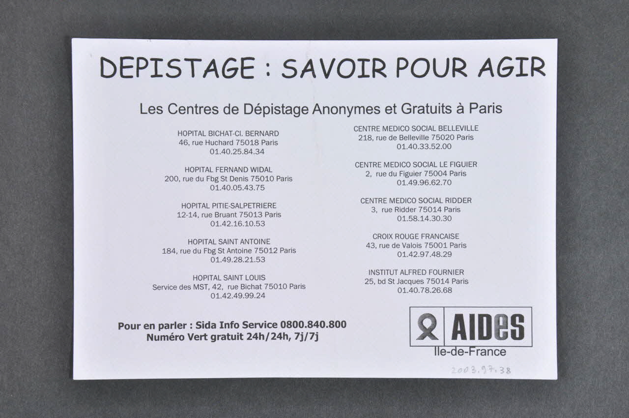 Aides Ile De France tract "Le seul moyen d'arrêter le SIDA, c'est vous" France 2003/7 2003.97.38 Photo Mucem