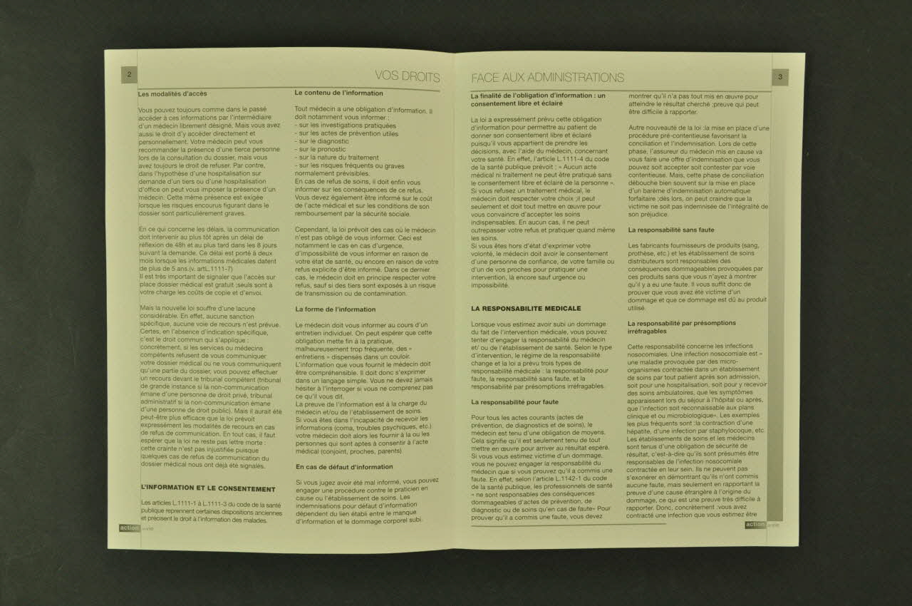 Act Up-Paris Bulletin d'information "Action = vie, n° 46 "La loi du 4 mars 2002 relative aux droits des malades" France 2002/11 2003.97.59 Photo Mucem