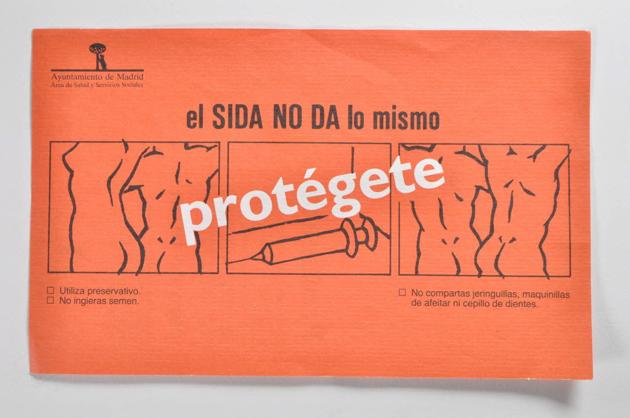 Ayuntamiento De Madrid tract "El sida no da lo mismo. Protegete" (Ne donne pas le sida. Protège-toi) Espagne 1987 2004.55.125 Photo Mucem