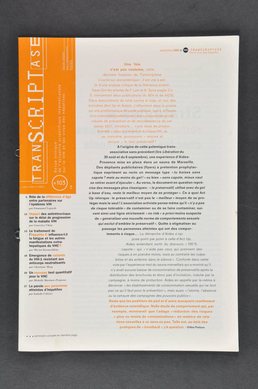 C.R.I.P.S Ile de France revue "Transcriptase, septembre 2002, n° 103 France 2002/9 2003.97.62 Photo Mucem