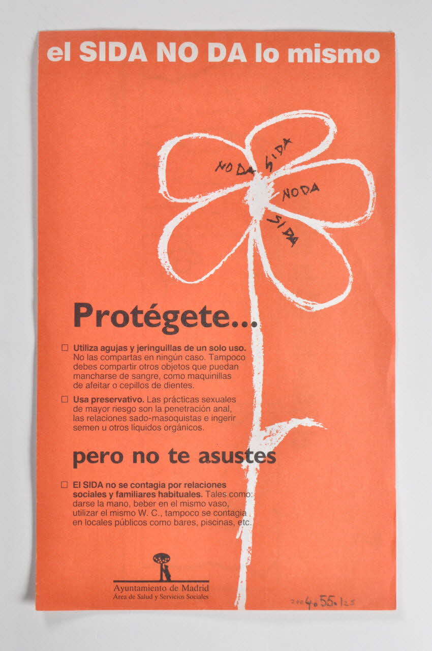 Ayuntamiento De Madrid tract "El sida no da lo mismo. Protegete" (Ne donne pas le sida. Protège-toi) Espagne 1987 2004.55.125 Photo Mucem
