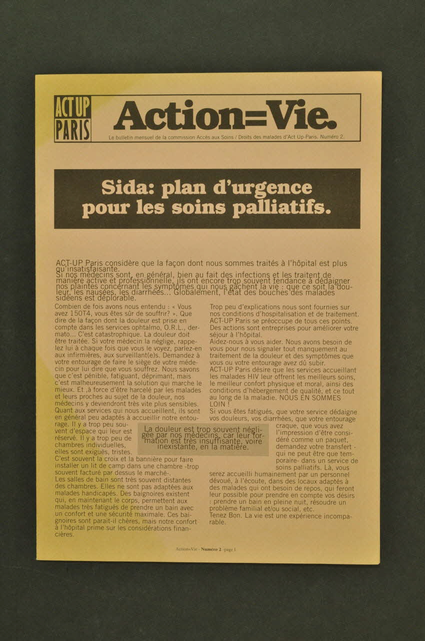 Bulletin associatif "Action = Vie" Sida : plan d'urgence pour les soins palliatifs" 2003.97.67 Photo Mucem