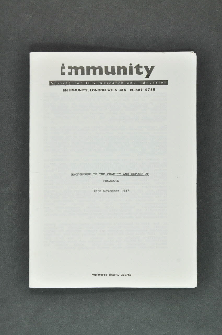 BROCHURE Immunity. Society for HIV research and education" (Immunity. Société pour la recherche sur le VIH et l'éducation) Grande Bretagne 1987 2004.55.136.1-2 Photo Mucem