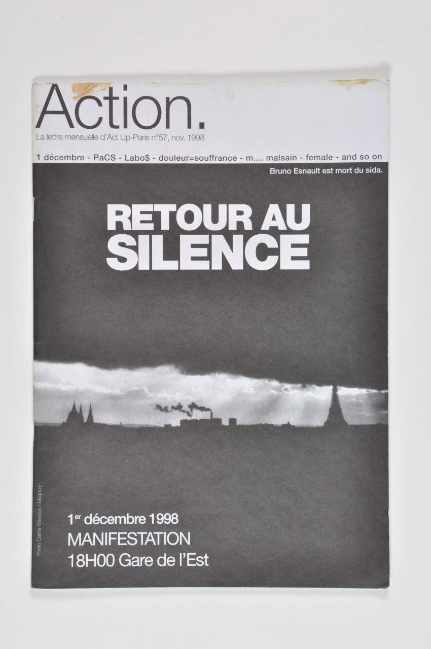 Act Up-Paris Bulletin associatif "Action ", 1998, n° 57 "Retour au silence" France 1998 2003.97.71 Photo Mucem