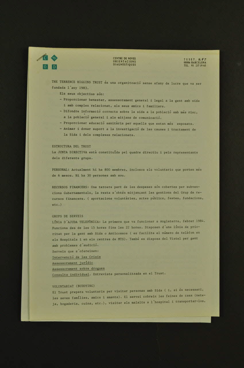 Centre De Noves Orientacions Diagnostiques document The Terrence Higgins Trust" Grande Bretagne 1987 2004.55.138 Photo Mucem