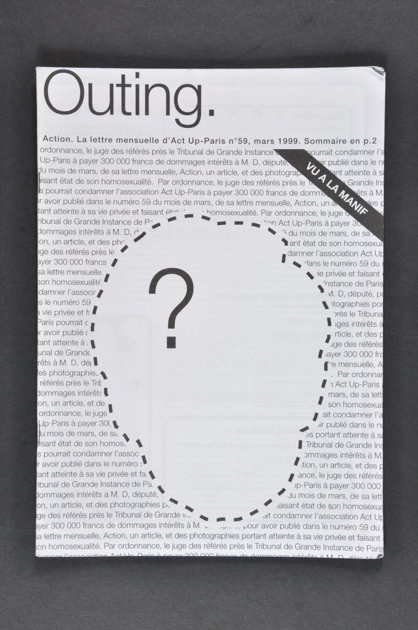 Act Up-Paris Bulletin associatif "Action ", 1999, n° 59  "Outing" France 1999 2003.97.72 Photo Mucem