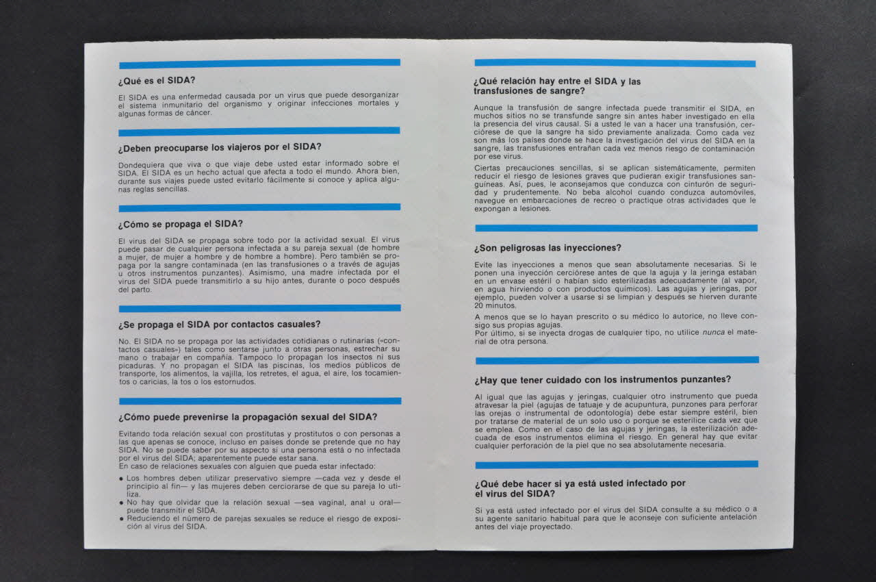 Ministère De La Santé Et Oms Dépliant "SIDA. Informacion para viajeros" (Informations pour les voyageurs) Espagne 1988 2004.55.146 Photo Mucem