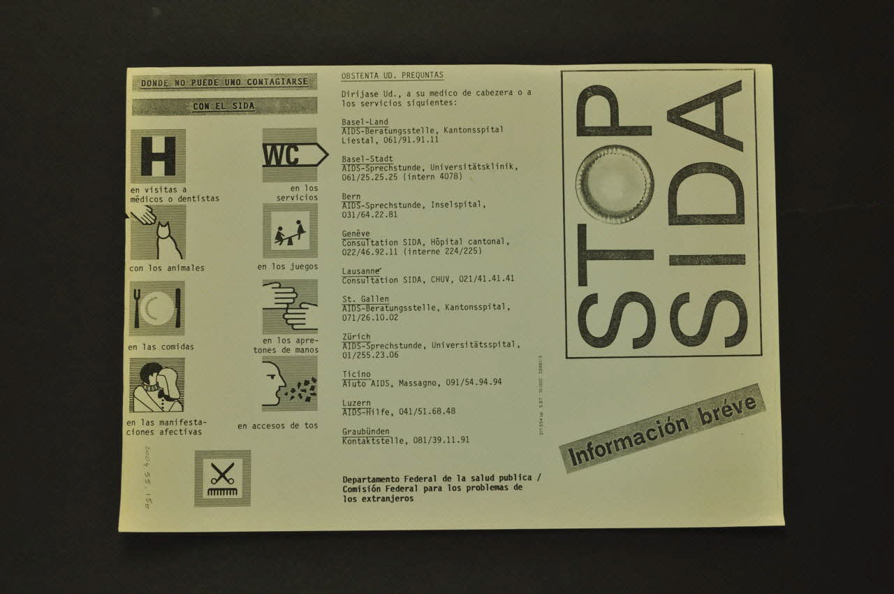 Département Fédéral De La Santé Publique, Dépliant "Stop Sida" Lorraine, France 1987 2004.55.150 Photo Mucem