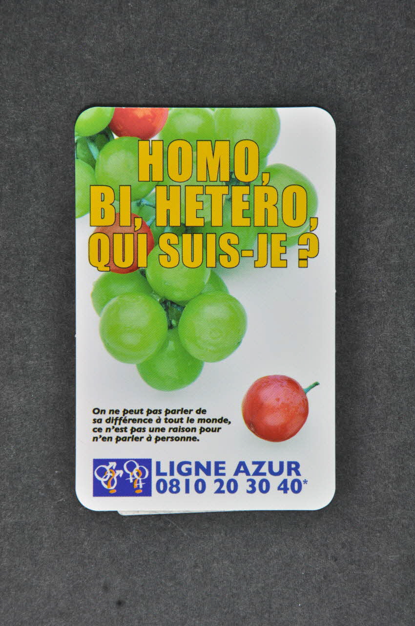 Ligne Azur, Inpes Carte d'information "Homo, bi-hétéro Qui suis-je?" France 2003 2003.97.94 Photo Mucem