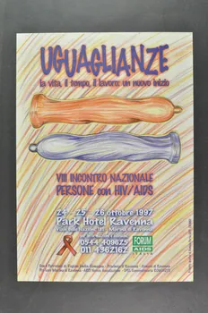 Forum Aids Italia affiche "VIII Incontro nazionale persone con HIV-AIDS"   (VIII ° rencontre nationale des personnes aveccle VIH-Sida) / UGUAGLIANZE  (Egalité) / La vita, il tempo, il lavoro : un nuovo inizio" (La vie, le temps, le travail, un nouveau départ) Italie 1997/10 2003.98.12 Photo Mucem
