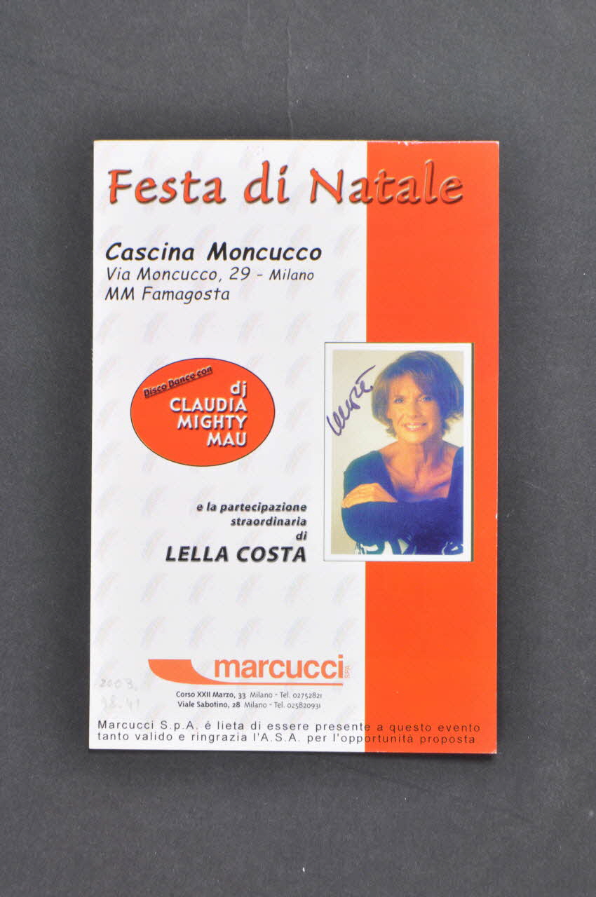 carte d'invitation '"ASA organizza Festa di Natale. Serata benefica" (ASA organise une fête de Noël. Soirée de bienfaisance) 2003.98.41 Photo Mucem