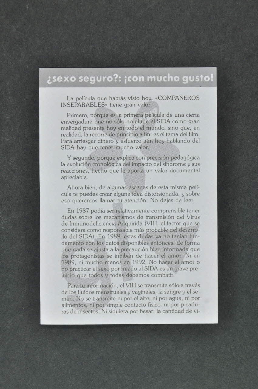 Actua,  Gl Stop Sida tract "Sexo seguro ? con mucho gusto !" (Sexe sans risque ? Avec un grand plaisir) Espagne 1992 2004.55.191 Photo Mucem