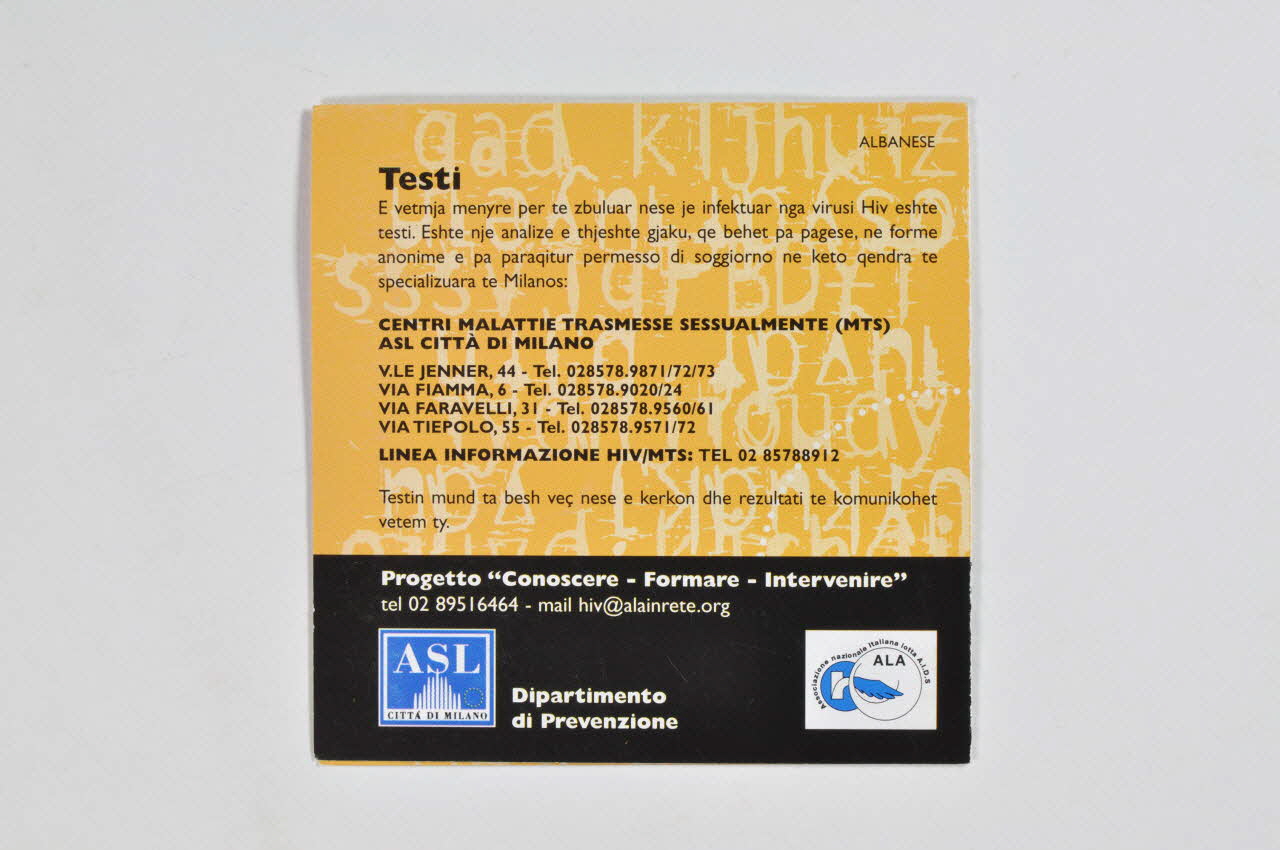 Dépliant "AIDS asnie nuk eshte imun " (en albanais) 2003.98.44 Photo Mucem