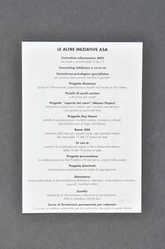 tract "HIV X ? Parliamone" (Séropositif ? Parlons-en) / Gruppi di auto-aiuto per persone HIV + familiari e partners" (Groupes d'aide mutuelle pour les personnes séropositives, leurs familles et leurs partenaires) 2003.98.52 Photo Mucem