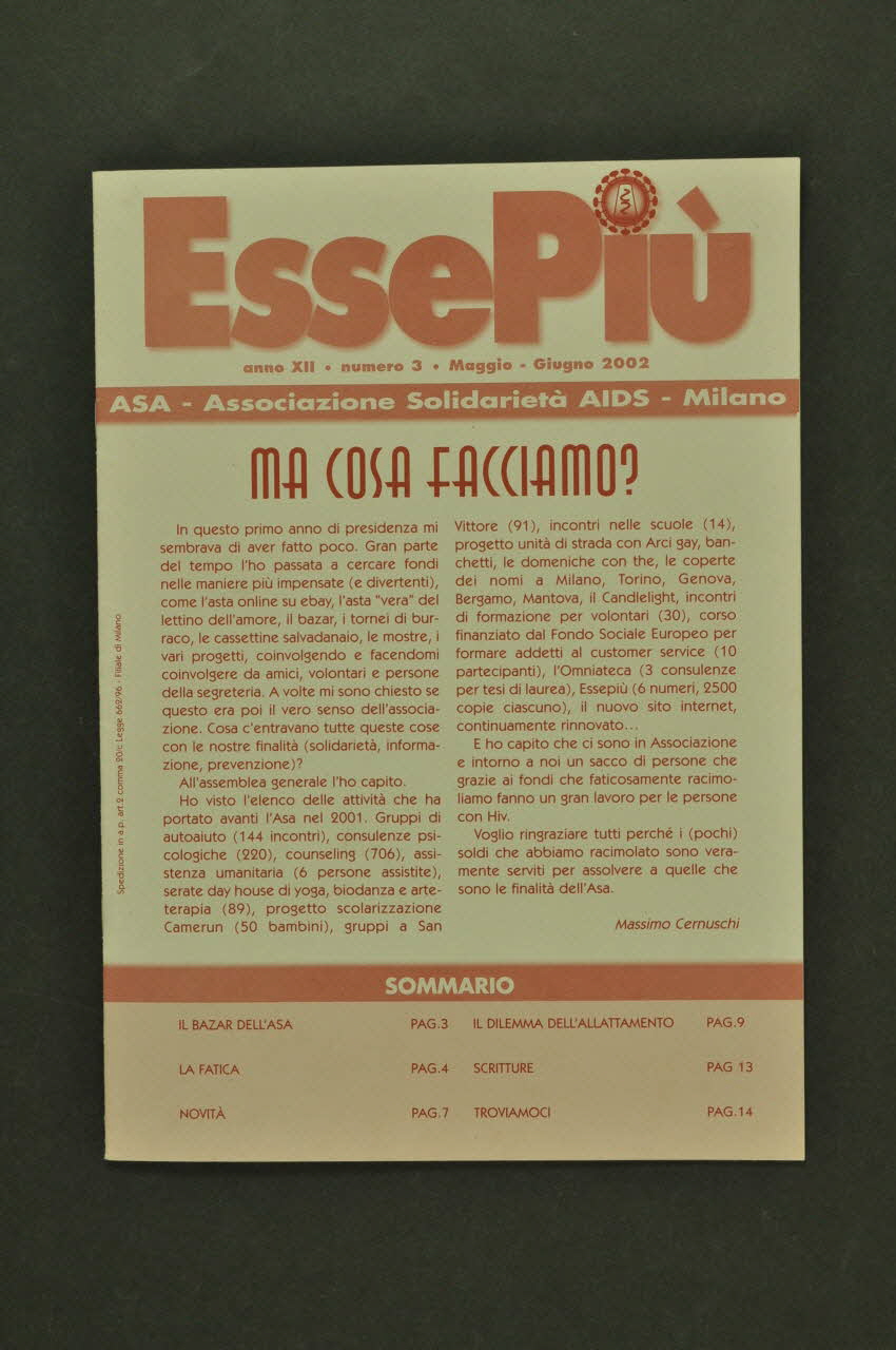 Associazione Solidarieta Aids (ASA) - Milano revue "Ma cosa facciamo?" (Mais, que faisons-nous ?) Italie 2002/6 2003.98.69 Photo Mucem