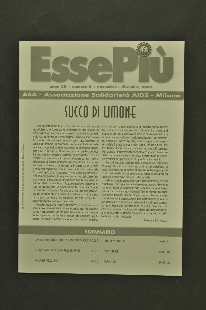 Associazione Solidarieta Aids (ASA) - Milano revue Italie 2002/12 2003.98.72 Photo Mucem