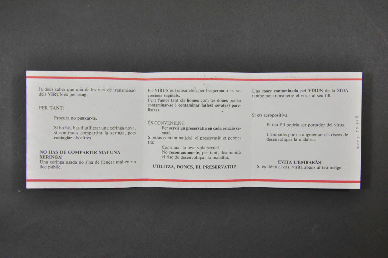 Comite Ciudadano De Lucha Contra El Sida De Dépliant "Tingues cura de la teva salut" (Prends soin de ta santé) Espagne 1998 2004.55.218 Photo Mucem