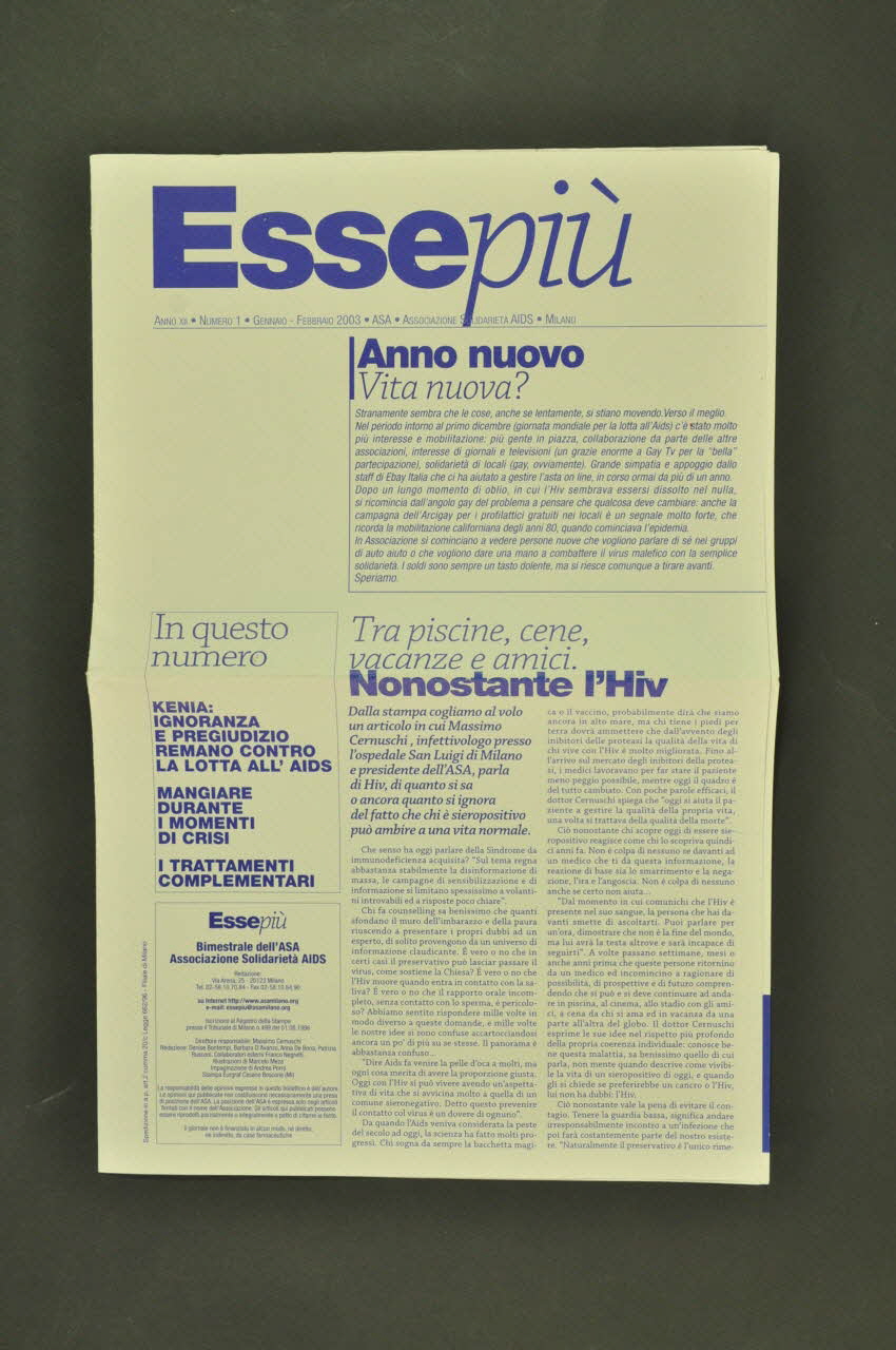 Associazione Solidarieta Aids (ASA) - Milano revue "Anno nuovo Vita nuova?" (Année nouvelle. Vie nouvelle ?) Italie 2003/2 2003.98.73 Photo Mucem