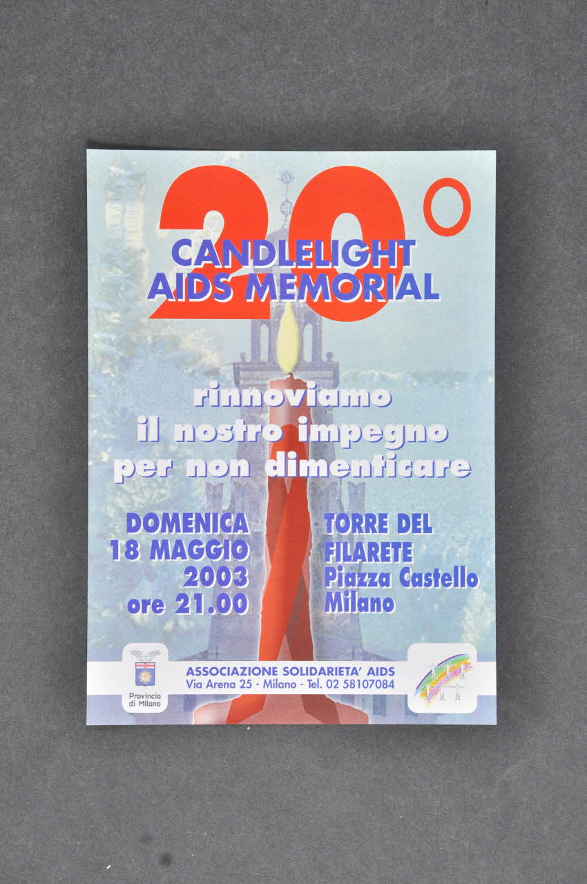Associazione Solidarieta Aids (ASA) - Milano tract " 20° candlelight aids memorial" (20ème mémorial du sida aux flambeaux) Italie 2003/5/18 2003.98.87 Photo Mucem