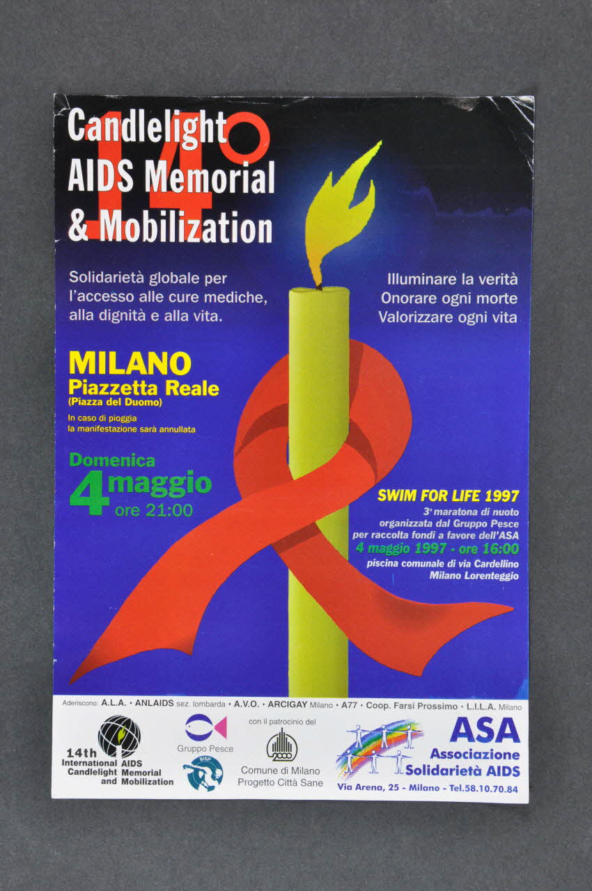 Associazione Solidarieta Aids (ASA) - Milano tract " 14° Candlelight Aids memorial & mobilization" (14ème mémorial du sida et mobilisation aux flambeaux) Italie 1997/5 2003.98.90 Photo Mucem