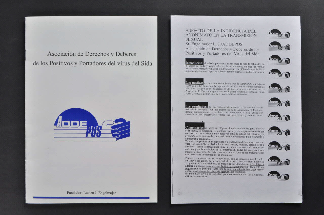 Asociacion De Derechos Y Deberes De Los Positivos BROCHURE Asociacion de Derechos y deberes de los positivos y portadores del virus del Sida Rhône-Alpes, Espagne 1991/9 2004.55.41.1-2 Photo Mucem
