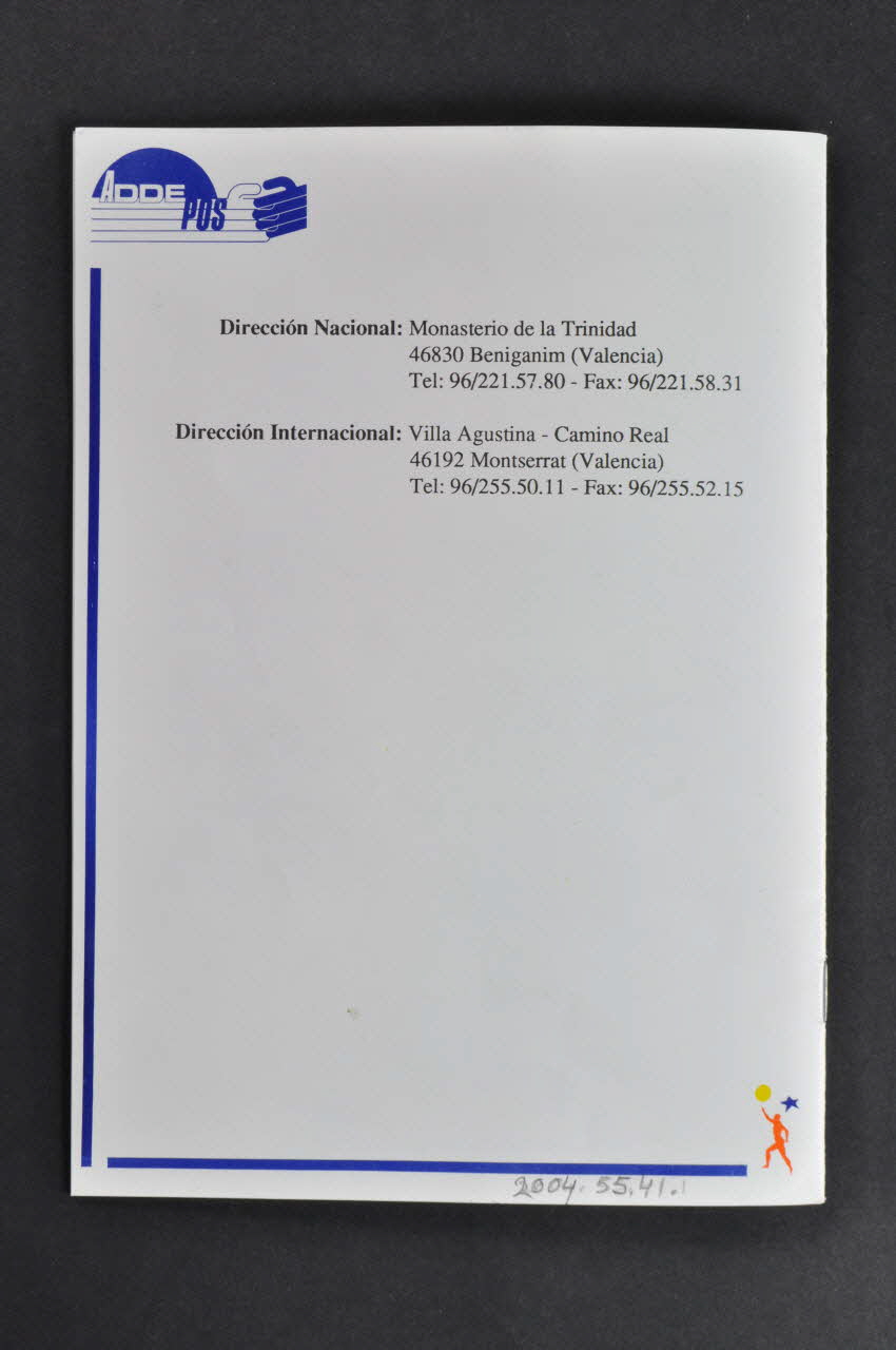 Asociacion De Derechos Y Deberes De Los Positivos BROCHURE Asociacion de Derechos y deberes de los positivos y portadores del virus del Sida Espagne 1991/9 2004.55.41.1-2  Photo Mucem