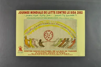 Centre Socio-Culturel De La Rue De Tanger, Mosquée affiche "Journée mondiale de lutte contre le sida 2002; Stigmatisation et discrimination : "Vivez et laissez vivre" Île-de-France, France 2002 2003.99.2 Photo Mucem