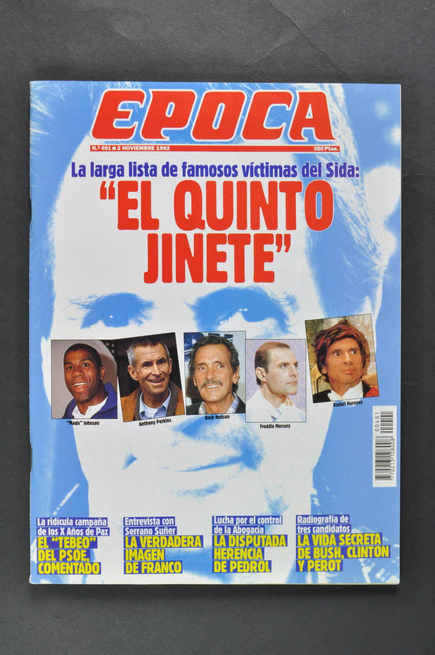 Epoca revue "Epoca", n° 401, novembre 1992 : "La larga lista de famosos victimas del sida. El Quinto Jinete" (La grande liste des victimes célèbres du sida. Le cinquième cavalier) Espagne 1992/11 2004.55.55 Photo Mucem