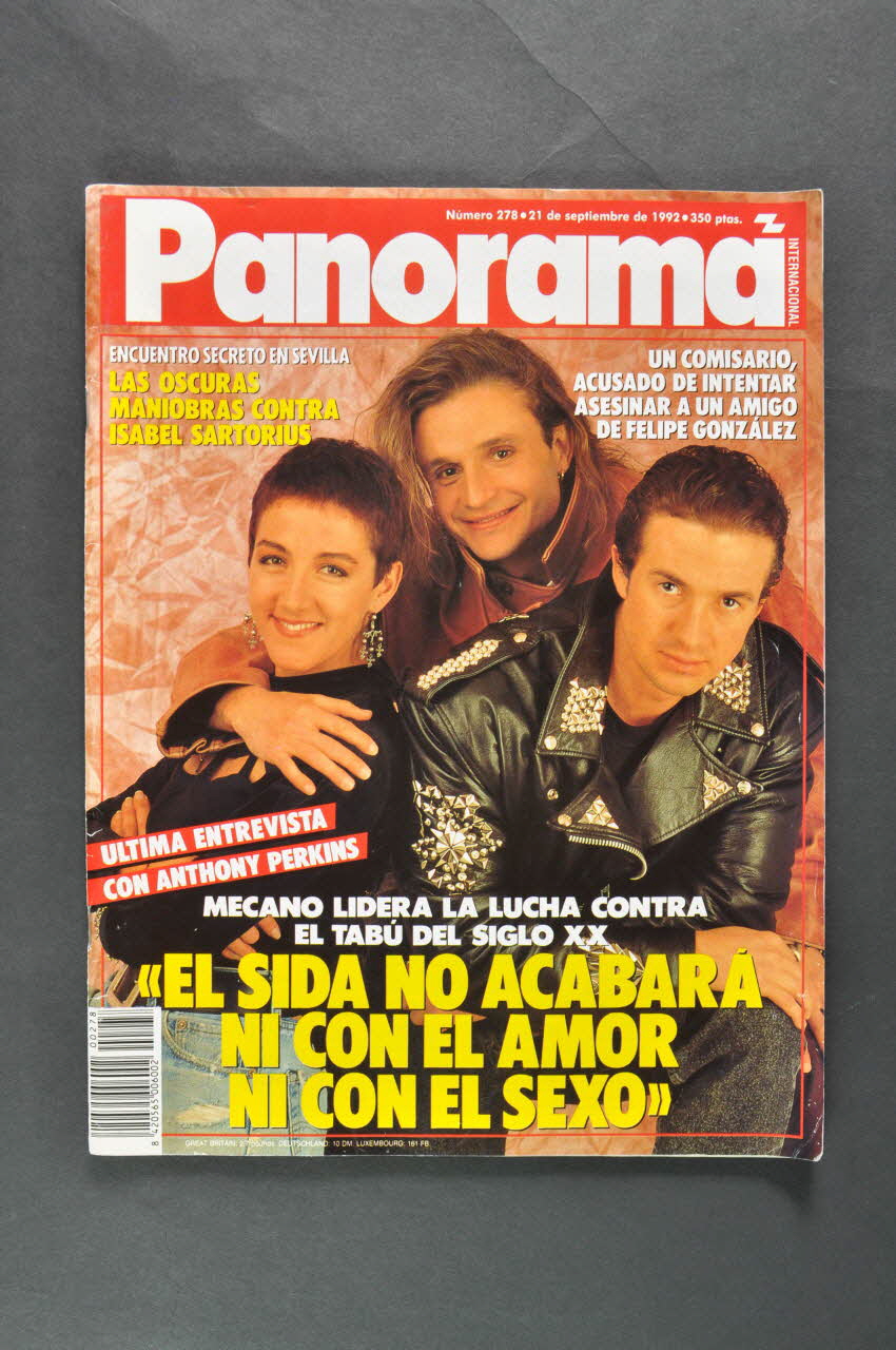 Panorama revue "Panorama", n° 278, septembre 1992 : "Ultima entrevista con Anthony Perkins. El sida no acabara ni con el amor ni con el sexo" (Dernier entretien avec Anthony Perkins. Le sida ne mettra fin ni à l'amour ni au sexe) Espagne 1992/9 2004.55.56 Photo Mucem