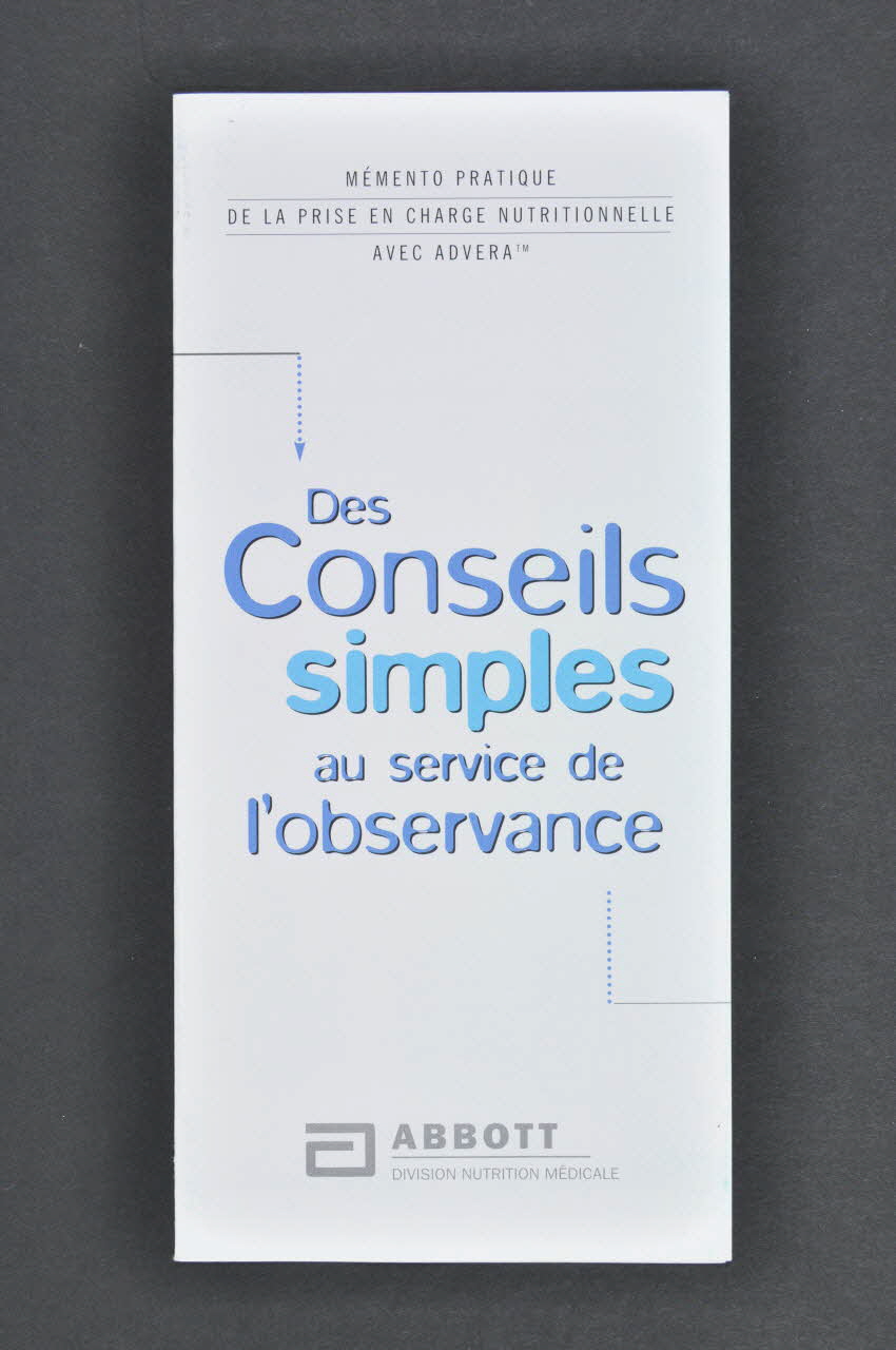 Dépliant "Memento pratique de la prise en charge nutritionnelle avec Advera" 2003.99.31 Photo Mucem